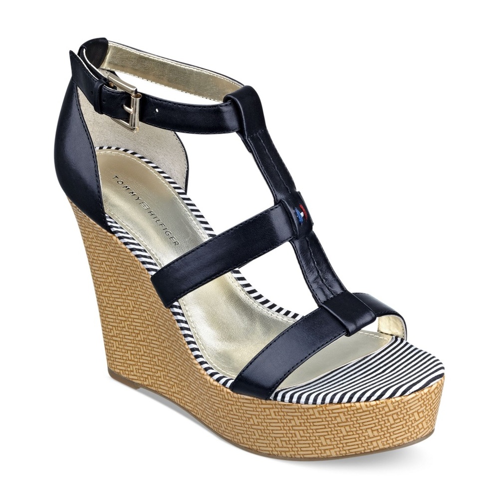 Tommy Hilfiger black leather Wedge Sandals